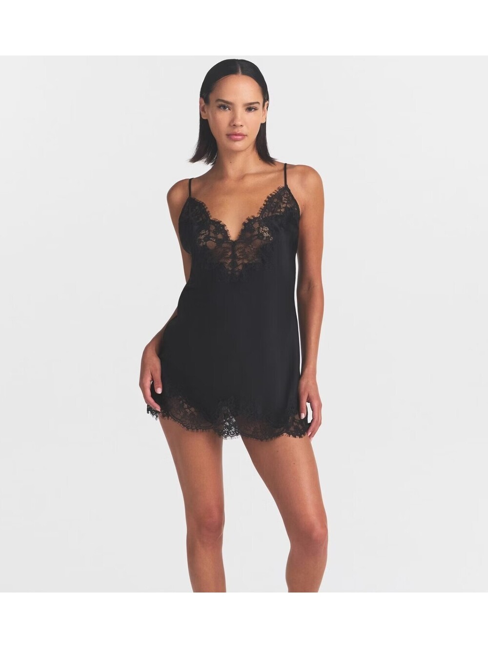 SKIMS Silk Lace Mini Slip Dress Onyx Black Size M NWT